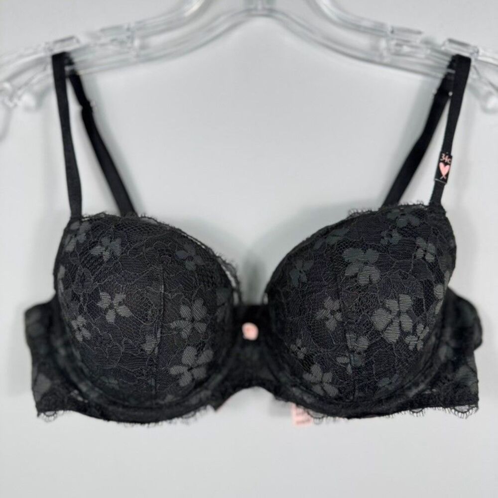 NWT Victoria Secret 34C Black Lace Lined Demi Bream Angels Underwire Bra